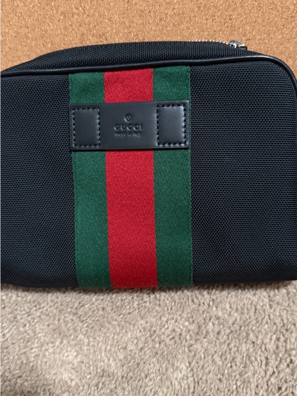 Gucci Black Canvas Belt Bag with Green and Red Stripe - Picture 2 of 2